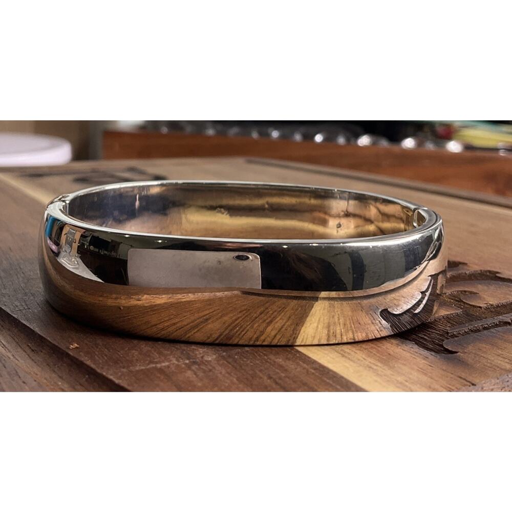 Sterling Silver 925 Hinged Bangle Bracelet Polished Minimalist Modern 64 Grams!
